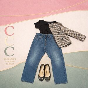 Curated by Caroline Levi’s Pink Detail Mango Jacket NWT Chic black peep toe shoe